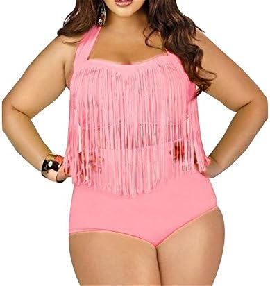 Wsj Sexy Women's Plus Size High Waist Two Piece Fat Tassel Swimsuits Bikini Set