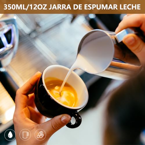 MXHIGO Jarra para Espumar Leche con Línea de Escala Interior y Latte Pen, 350ml/12oz Taza Jarra de Vapor Exprés de Acero Inoxidable, Perfecta para Cafetera Espresso, Barista, Latte, Capuchino, Café