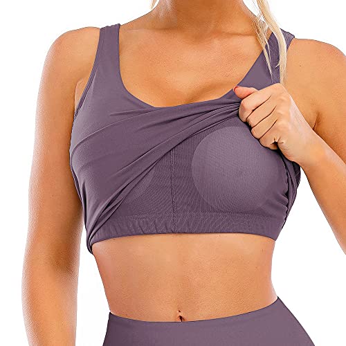 Loovoo Women Sports Bra Fitness Workout Running Yoga Tank Top Shirts Workout Running Crop Tank Tops Purple M