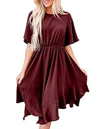 MIJIRUSHI Vestido de gasa con mangas acampanadas para mujer, vestido de verano casual con volantes y cintura imperial elástica con dobladillo irregular.