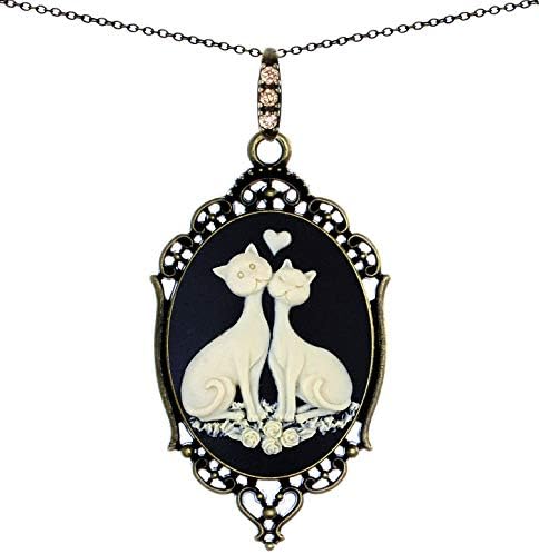 Yspace Antique Brass Long Necklace Heart Wave Decor Pendant Pouch Included for Gift
