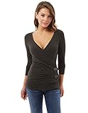 PattyBoutik Women's V Neck Embellish Buckle Wrap Blouse