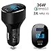 Fast PD Car Charger Quick Charge 3.0 USB Type C Dual 18W LED Digital Voltmeter Rapid Car Adapter 36W with 2USB Power Delivery for iPhoneXR XSMax iPad Pro Air MacBook Pixel3XL Samsung GalaxyS9Note8 Tab