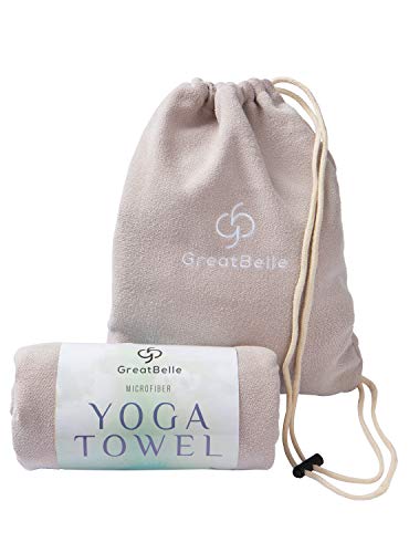 GreatBelle Yoga Towel with Storage Pouch (72″ x 26″) Sand Beige – Non-Slip Super Absorbent Microfiber Mat Yoga Towel Use for Bikram and Hot Yoga Pilates Fitness Exercise and Stretching