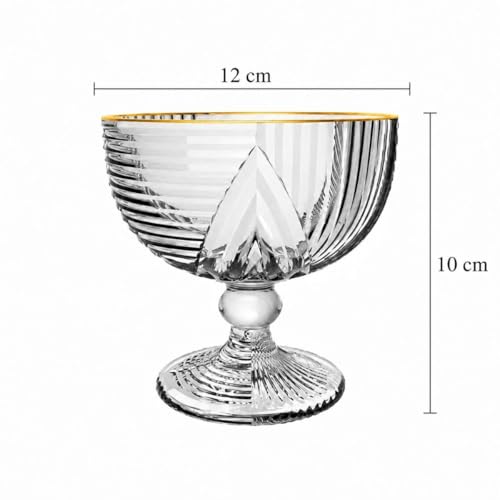 Jogo 6 Taças de Sobremesa de Vidro Borda Dourada Fio de Ouro 330ml Taças para Sorvete Mousse e Pudim com Design Imperial Elegante