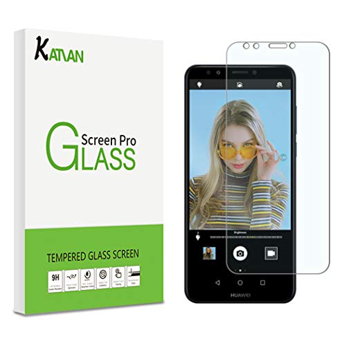 [2 Pack] Huawei Y7 2018 Screen Protector, KATIAN HD Clear Protector [Anti-Scratch] [Anti-Fingerprint] [No-Bubble] [Case-Friendly], 9H Hardness Tempered Glass Screen Film for Huawei Y7 2018