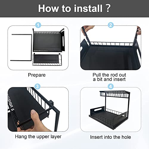 Under Sink Organizers And Storage, Metal Kitchen Pull Out Cabinets Organizer Bathroom Slide Out Storage Shelf 2 Tier Seasoning Jar Organizer Shelf Spice Rack For Countertop