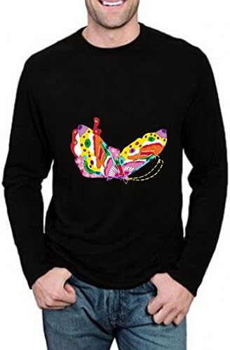 HANGTIANKEJI Art Butterflies Painting Crew-Neck Slim Fit Adult Cute Long Sleeve Mens T-shirt Size XXL