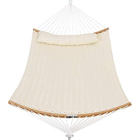 Patio Watcher 11 Feet Quilted Fabric Hammock with Curved-Bar Bamboo and Detachable Pillow, Double Hammock Perfect… 41GydOgMCmL