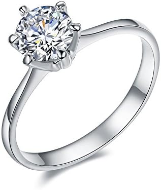 Serend 18k White Gold Plated 1 Carat Round Cubic Zirconia Solitaire Wedding Engagement Band Ring, Size 5.5