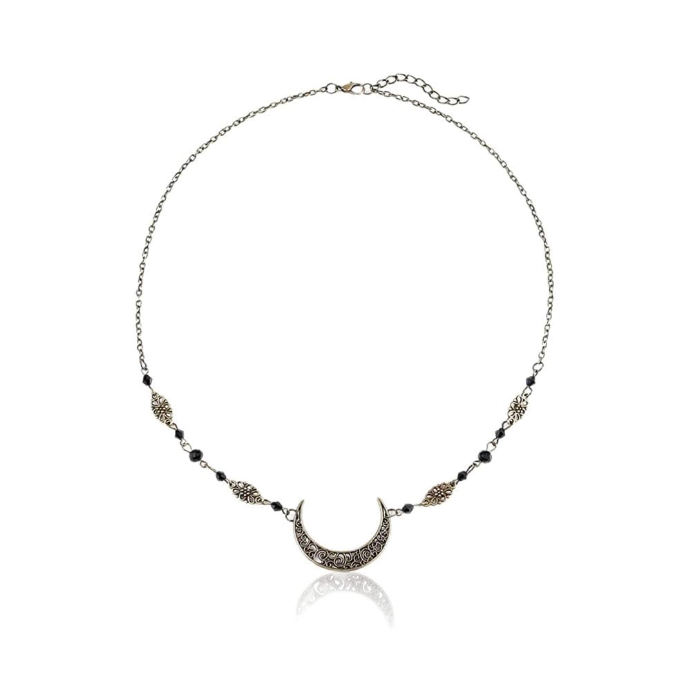 AZWOOD Boho Gold Bridal Headpiece Black Pearl Moon Chain Hair Jewelry Festival Accessory for Women and Girls