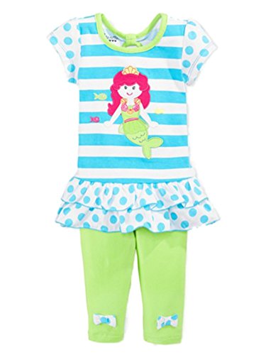 Nannette Infant Girls 2 Piece Mermaid Outfit with Blue Shirt Green Leggings 6-9m