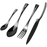 Flatware Cutlery Sets, HUIRUI Stainless Steel Silverware Set for Families, Kitchens, Hotels or Restaurants Gift Box Package 4 Piece Include Knife/Fork/Spoon Black
