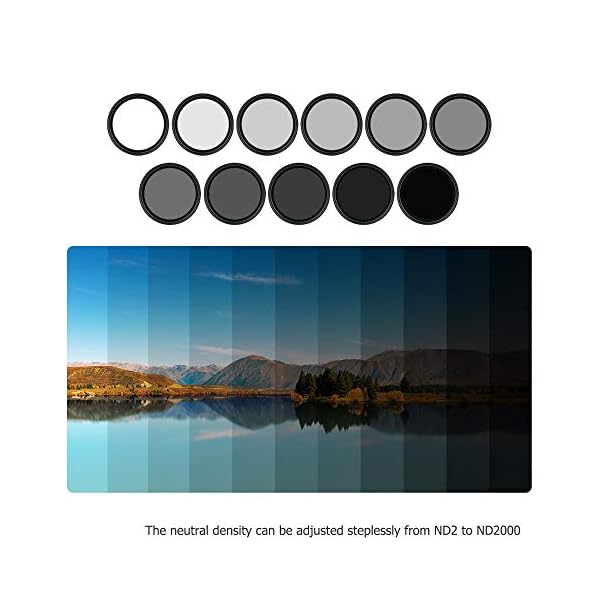JJC 82 mm Variabler ND Filter ND2-ND2000 Neutral Graufilter für Canon EF 24-70 mm f/2.8L II EF 16-35 mm f/2.8L III RF 15-35mm f/2.8L und andere Sony FUJIFILM Objektive mit 82 mm Filtergewinde – Bild 4