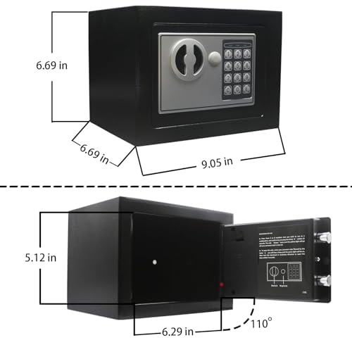 Nyganmelloz Digital Safe Box with Key, Small Electronic Security Safe with Digital Keypad & Override Keys, Home Office Hotel Money Cash Box for Jewelry, Documents, Valuables (Black)