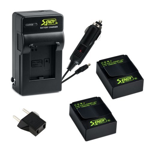Sendy Battery (2-Pack) and Charger features a foldable US and European plug and UK plug for GoPro HD HERO3, HERO3+ and GoPro AHDBT-201, AHDBT-301, AHDBT-302