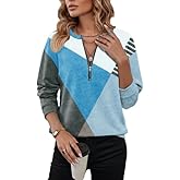 BAIREG Women's Half-Zip Geometric Color Block Print Sweatshirt Long Sleeve Crewneck Casual Daily Wear Pullover Tops