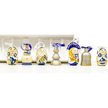 Christmas Ornaments - Set of 7 - Wooden Handmade Ornaments (7, Design N)