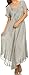 Sakkas 16603 - Egan Long Embroidered Caftan Dress/Cover Up with Embroidered Cap Sleeves - LightGrey - OS