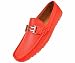 Amali Mens Red Perforated Smooth Driving Loafer Shoes with Silver Double Bar Ornament: Style 1052-005