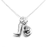 FLYINGTUTU Sterling Silver Tiny Cowboy Boot and Tiny Hat Charm Necklace, Western Jewelry Gift for Women, 18"