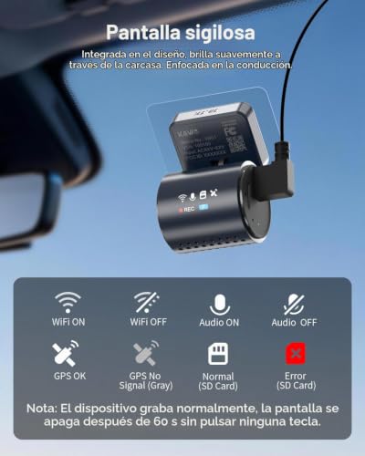 Cámara para Coche Frontal KAWA 4K Mini, Control por Voz, Pantalla Oculta, Motor NightEagle con HDR 2K, Wi‑Fi 6 y GPS Integrados, Modo de estacionamiento con búfer 24/7, admite hasta 256 GB