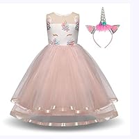 Girls Unicorn Dress with Headband Princess Dressing Up Costume Outfit Pink Age 2-8 Years (4-5 Years)