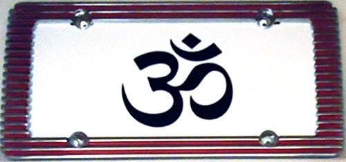 1 , Office Sign of a , HINDU OHM , on a, White Metal License Plate , And a Metal Red Chrome Billet Border,+10A2.2+W15B5.0+19B4.5+