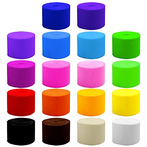 image for RUBFAC 18 Rolls Crepe Paper Rainbow Streamers, 18 Colors, Each roll 1.