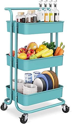 Delgeo Carrito con Bloquear Ruedas, Carrito Auxiliar con 3 Nivel para