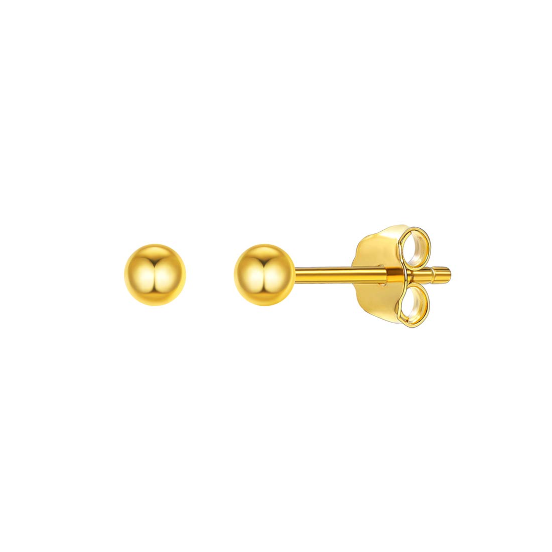 ChicSilver Tiny Ball Stud Earrings for Women Gold Plated 925 Sterling Silver 3mm Cartilage Ear Round Studs Hypoallergenic