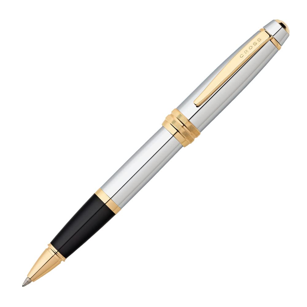 Cross Bailey Refillable Click-Off Cap Metal Rollerball Pen with 23 Carat Gold-Plated Appointments, Medium Ballpoint, includes Premium Gift Box and Black Cartridge, 1 Pack, Medalist — image 1