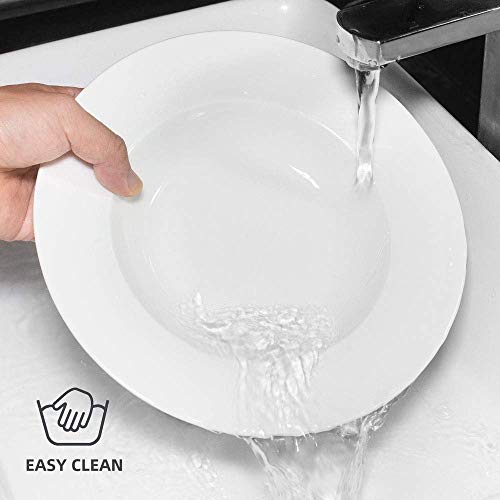 Artena 10 Ounce Pasta Bowls Set of 4, Elegant White Soup Bowls, Wide