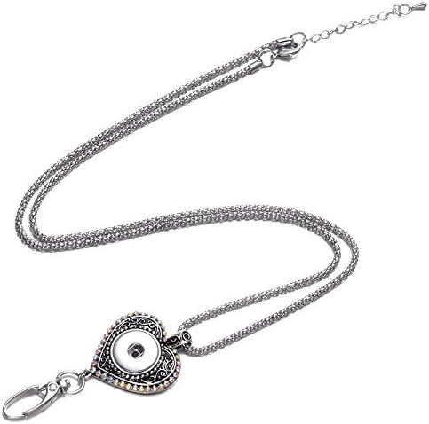 Soleebee Retro 34.3 inches Silver Chain ID Badge Lanyard Necklace Snaps Jewelry Pendant Swivel Oval Clasp for ID Badges Keys (Colorful rhinestones love heart)