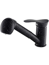 OWOFAN Commercial Single Handle Pull Down Sprayer Kitchen Sink Faucet, Pull Out Spout With Swivel, Brass Black with Dot WF-7005RD