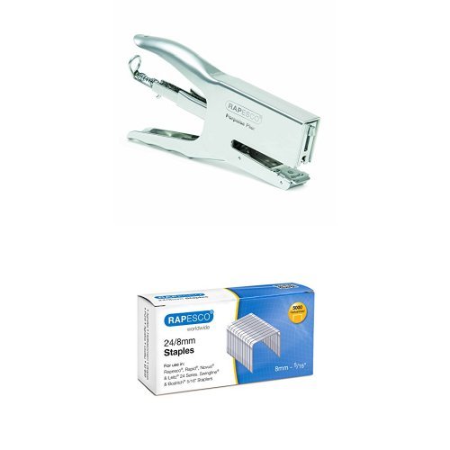 Rapesco Porpoise Packaging Plier Stapler - Metal + Galvanised Staples 24/8 mm - Box of 10,000