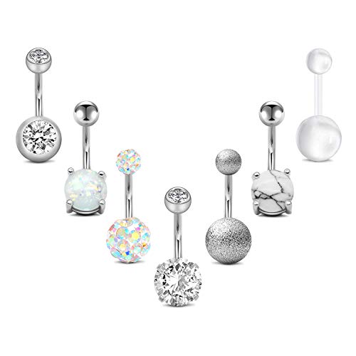 FECTAS 14g Belly Button Rings Surgical Steel CZ with Retainers Navel
