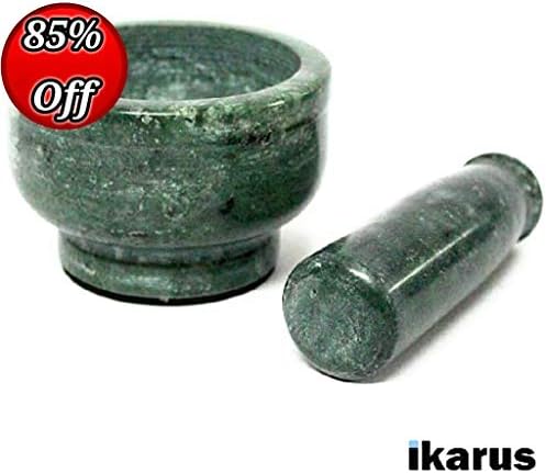 Ikarus Green Mortar and Pestle Set,Kharad, Masher Spice Mixer for Kitchen Size 4 inch