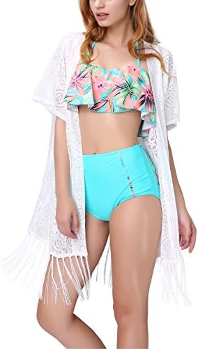 Aboutwome Women Beach Cover Up Swimsuit Floral Cardigan Beachwear Oversized Bathing Suit Swimwear (US M, White-a)