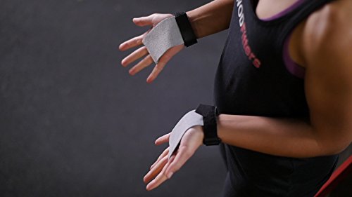 WODFitters Textured Leather Hand Grips For Cross Training, Kettlebells, Powerlifting, Chin Ups, Pull Ups, WODs & Gymnastics - With Grips Storage Pouch (Grey, Small - Fits up to 4")