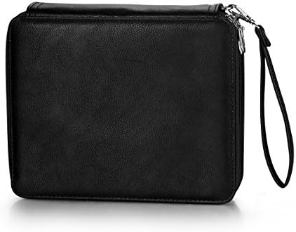 Colored Pencil Case Bag Organizer Box Pouch, 120 Slots, 3 Layer Zipper, Eraser Ruler Pencil Holder, PU Leather case with Handle Strap, Black