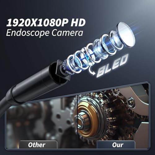 Cámara endoscópica, boroscopio HD de 1920P con 8 luces LED ajustables, cámara de inspección con cable de serpiente semirrígido de 16,5 pies a prueba de agua IP67 para iPhone, iPad y teléfonos Android