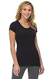 Rekucci Women's Perfectly Soft Basic Fitted Short Sleeve Scoop Neck Top (Large,Black)