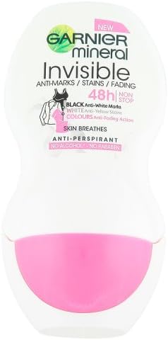 Garnier Mineral Invisible Black & White Colours 48H Anti-Perspirant Deodorant Roll-On 50ml, 50 ml (Pack of 1)
