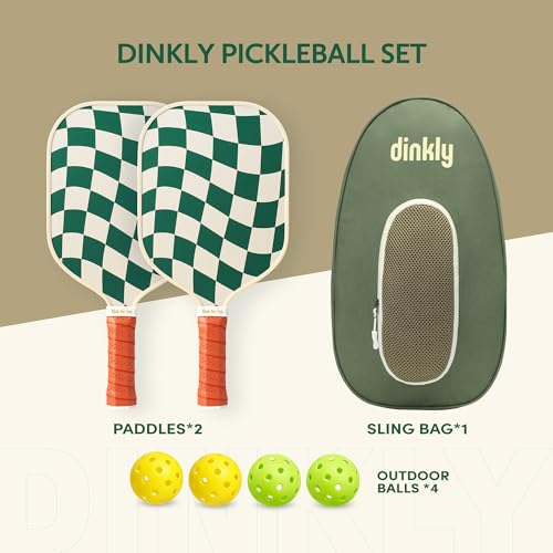 Dinkly Pickleball Paddles Set of 2/4- USAPA Approved Graphite/Fiberglass Pickleball Racket, 2 Pickleball Rackets, 4 Balls and 1 Portable Carry Bag, Aesthetic Pickle Ball Set for Men Women Beginners
