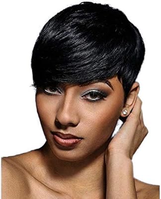 Suppion Side Parting Fashion Women Short Black Straight Hair Wigs