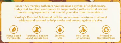 Yardley Oatmeal and Almond Bar Soap, Oatmeal & Almond, 4 Ounce