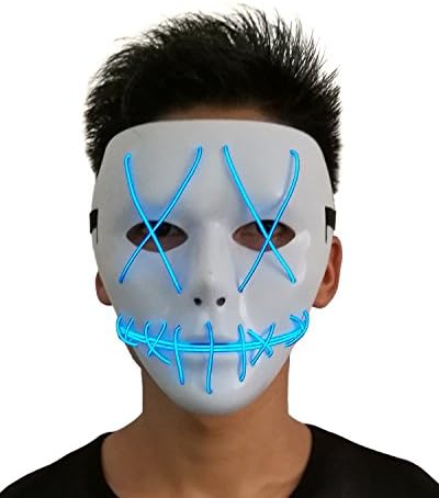 Scared EL Wire Light Up Mask Halloween Rave Led Mask for Festival Party(Blue)