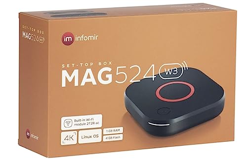 Infomir Mag 524W3 4K , Built-in Dual Band 2.4G/5G WiFi, HDMI Cable (Much Faster Than Old Mag 324w2 and 424W3) Black