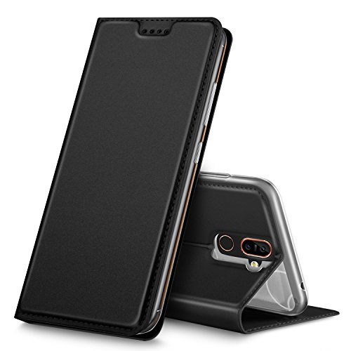 Nokia 6.1 Plus case, KuGi Nokia 6.1 Plus case, ultra-thin DD style PU Cover + TPU Back stand Case For Nokia 6.1 Plus smartphone(Black)